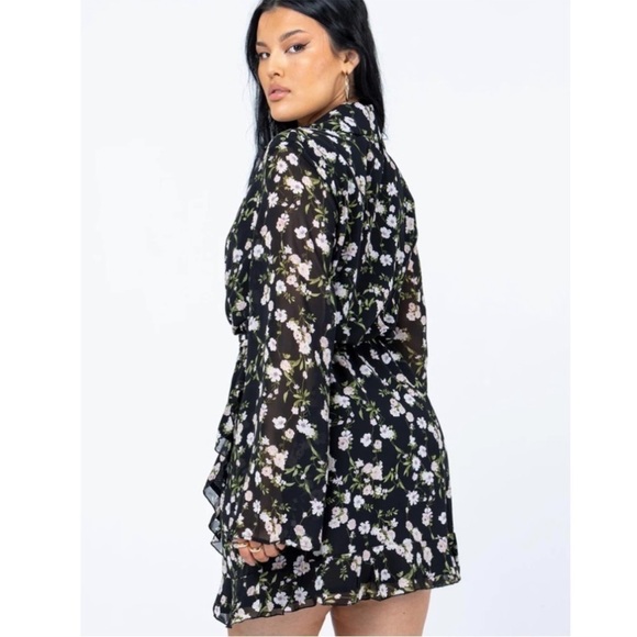 Princess Polly Marty Long Sleeve Mini Dress Black Floral - Picture 3 of 8